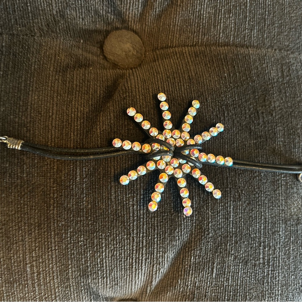 Leather spur rowel Swarovski crystal bracelet